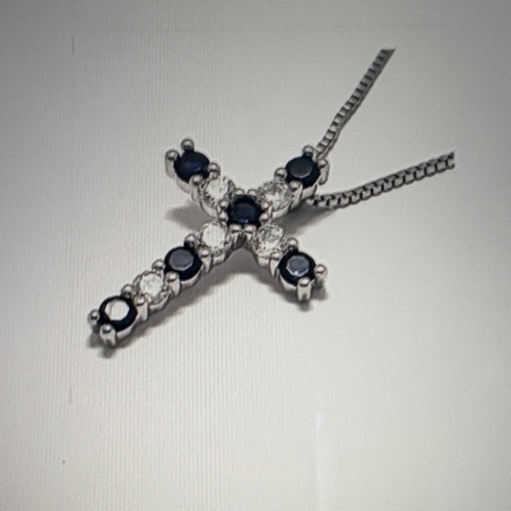 Elegant Silver and Black Cross Pendant Necklace
NWOT